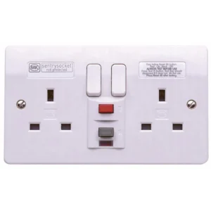 MK Socket 2 Gang Switched Single Pole RCD Passive 13A 30Ma White