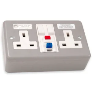Socket 2 Gang Switched Single Pole RCD Active 13A 30mA Aluminium