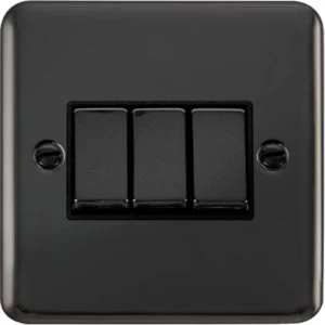 Plate Switch Ingot 3 Gang 2 Way 10AX Black Nickel Black Insert