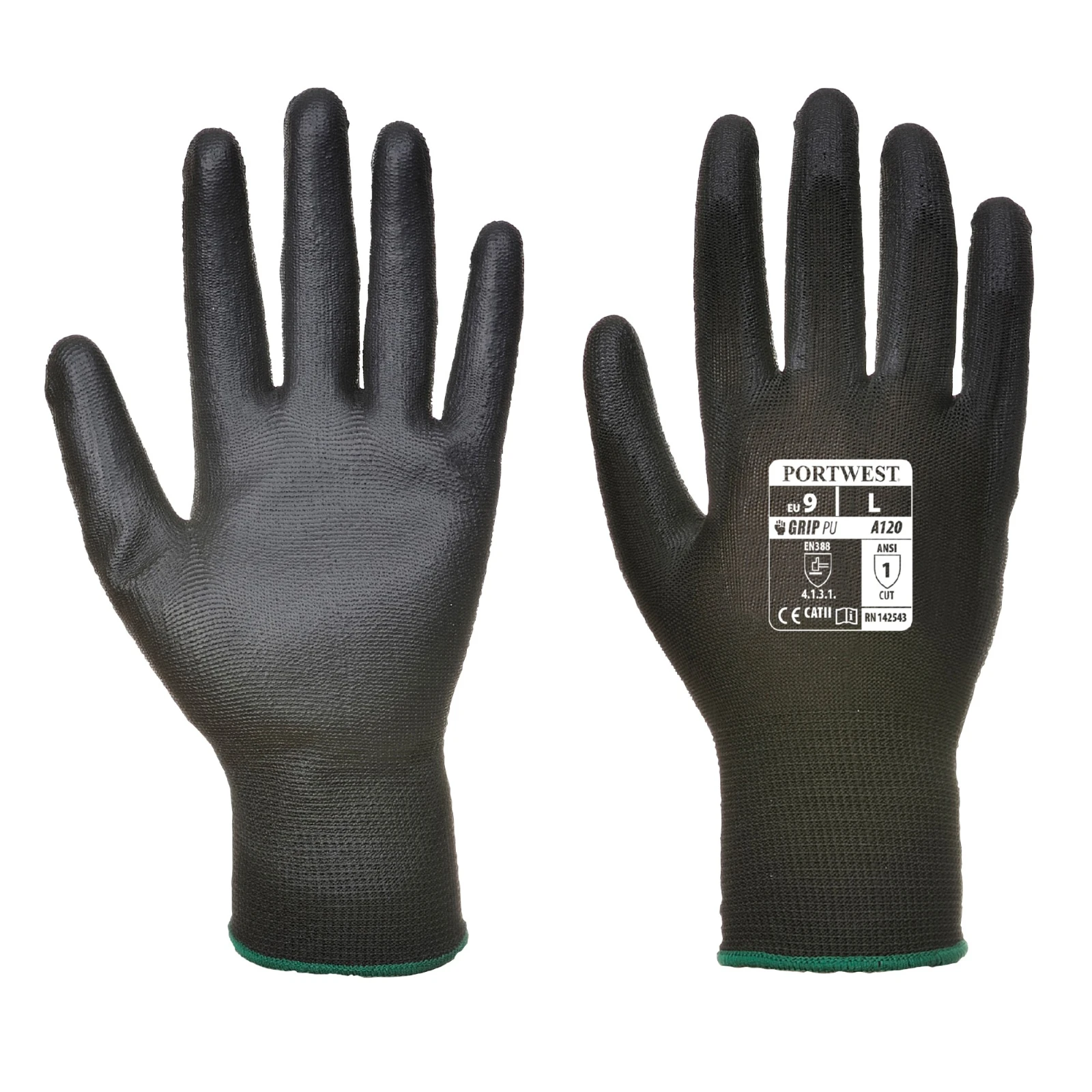 Portwest A120 Palm-Dipped Phylon Glove Black Size 8