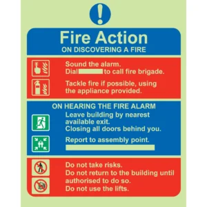 Fire Action Notice Self Adhesive Sign Photoluminescent
