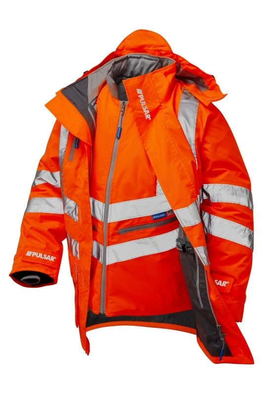 7-in-1 HI-Vis Sports Style Rail Spec Storm Coat Large Orange - Image 3