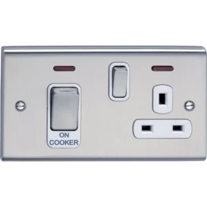 Cooker Control Switch DP c/w Neon White Insert 45A Stainless Steel