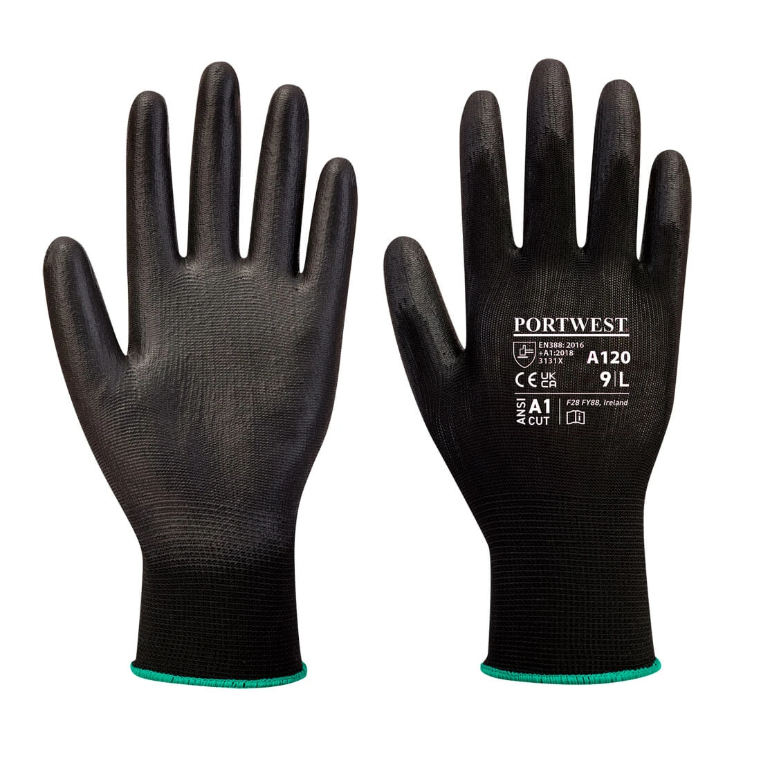 Portwest A120 Palm-Dipped Phylon Glove Black Size 7 - Image 4