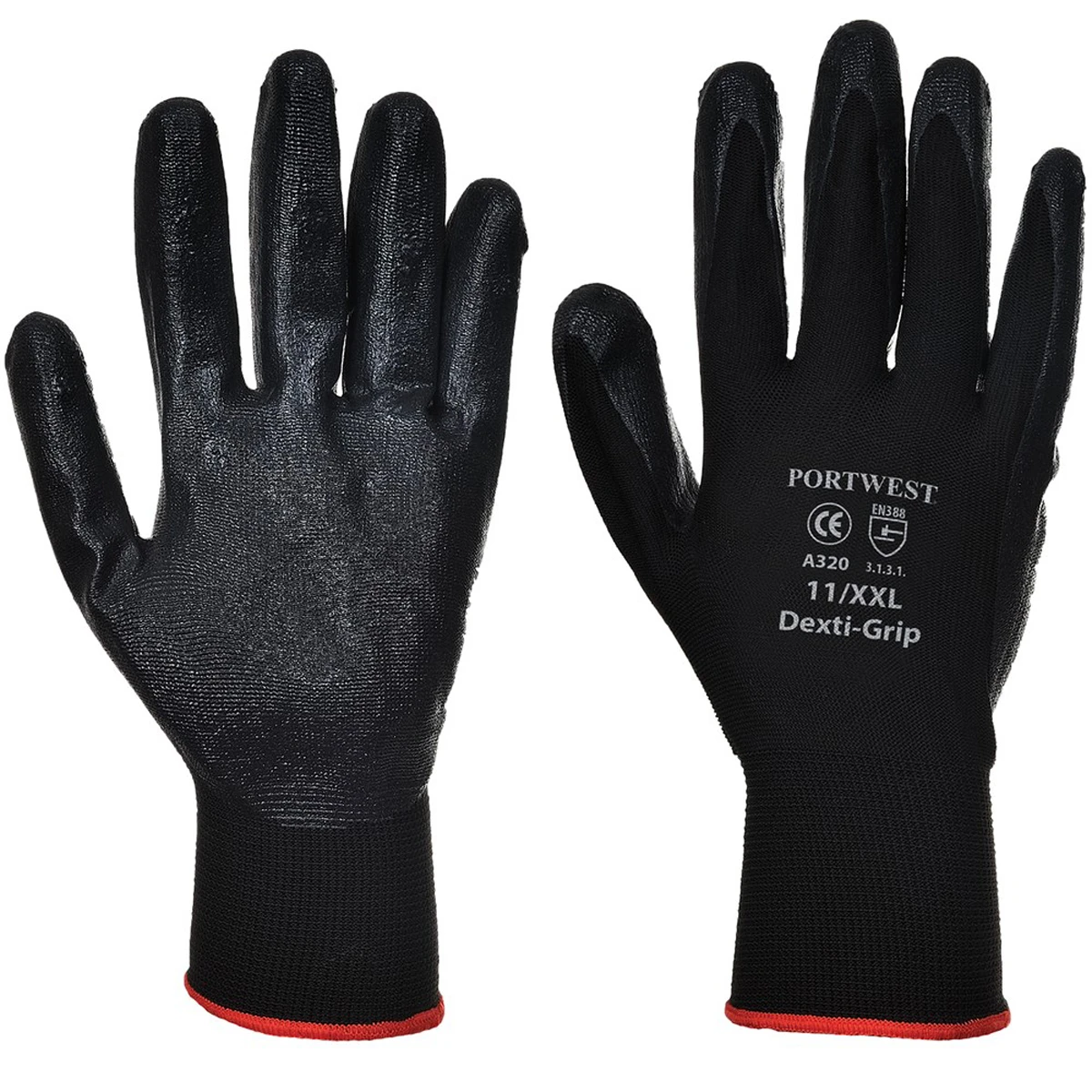 Portwest A320 Dexti-Grip Nitrile Foam Coating Nylon Glove Black Size 7 - Image 4