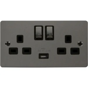Socket Ingot 2G Switched USB Outlet 13A 2.1A Black Nickel Black Insert
