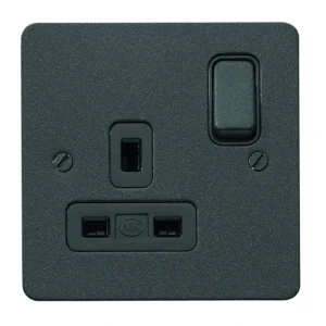 MK Socket 1 Gang Switched DP Dual Earth 13A Lustrous Black Black Inserts
