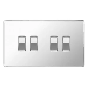 Plate Switch 4 Gang 2 Way 10A Polished Chrome