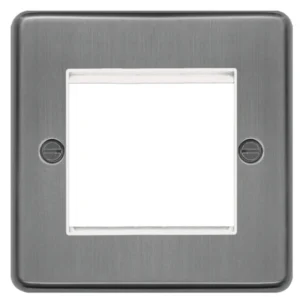 Grid Plate 1 Gang 2 Module Euro Brushed Steel White Insert