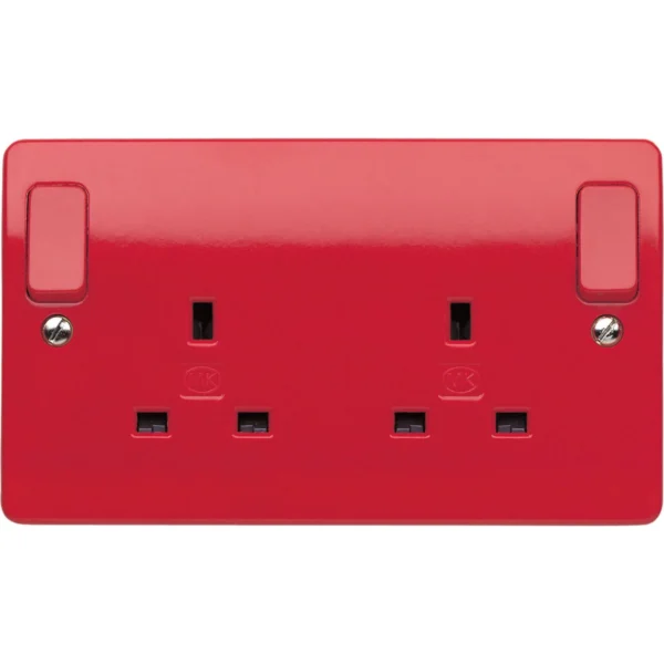 Red Socket Double MK Electric Socket 2 Gang Switched Double Pole Dual Earth 13A Red Red ...