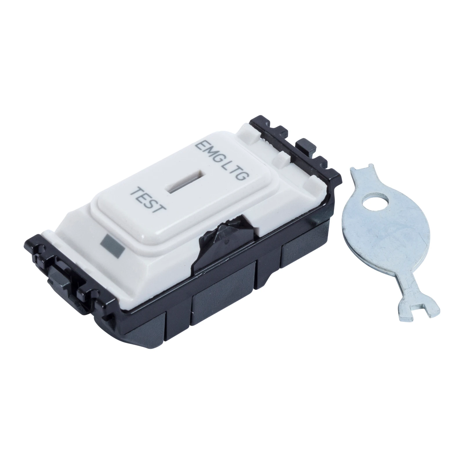Grid Plus 2-Pole Secret Key Switch Module 20A Marked 'EMG LTG TEST' White - Image 2