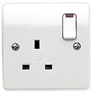 MK Socket 1 Gang Switched Double Pole Dual Earth Neon 13A White