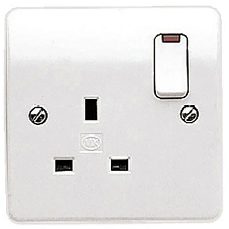 MK Socket 1 Gang Switched Double Pole Dual Earth Neon 13A White - Image 2