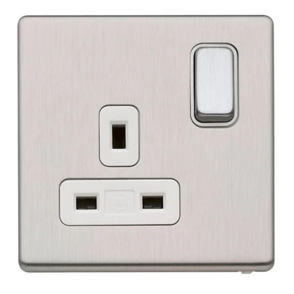 MK Electric Socket 1 Gang Switched DP Brushed Stainless Steel White ...
