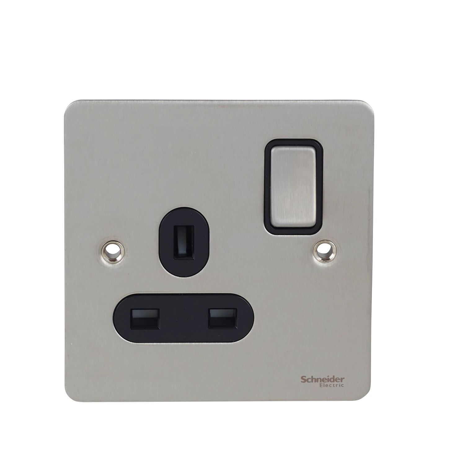 Ultimate Socket 1 Gang Single Pole Switched 13A Stainless Steel Black Insert