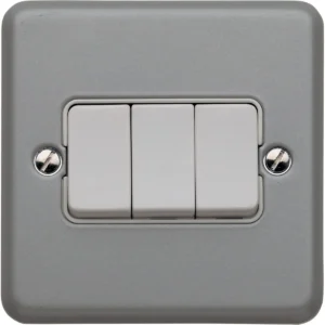 Plate Switch 3 Gang 2 Way SP 10A Aluminium Surface