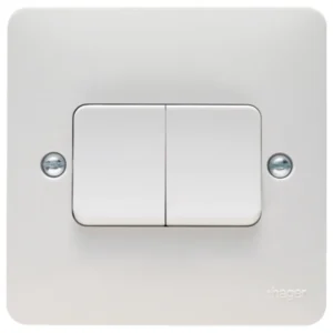 Hager Sollysta Switch 2 Gang 2 Way Wall Wide Rocker 10AX 86x24x86mm White Urea