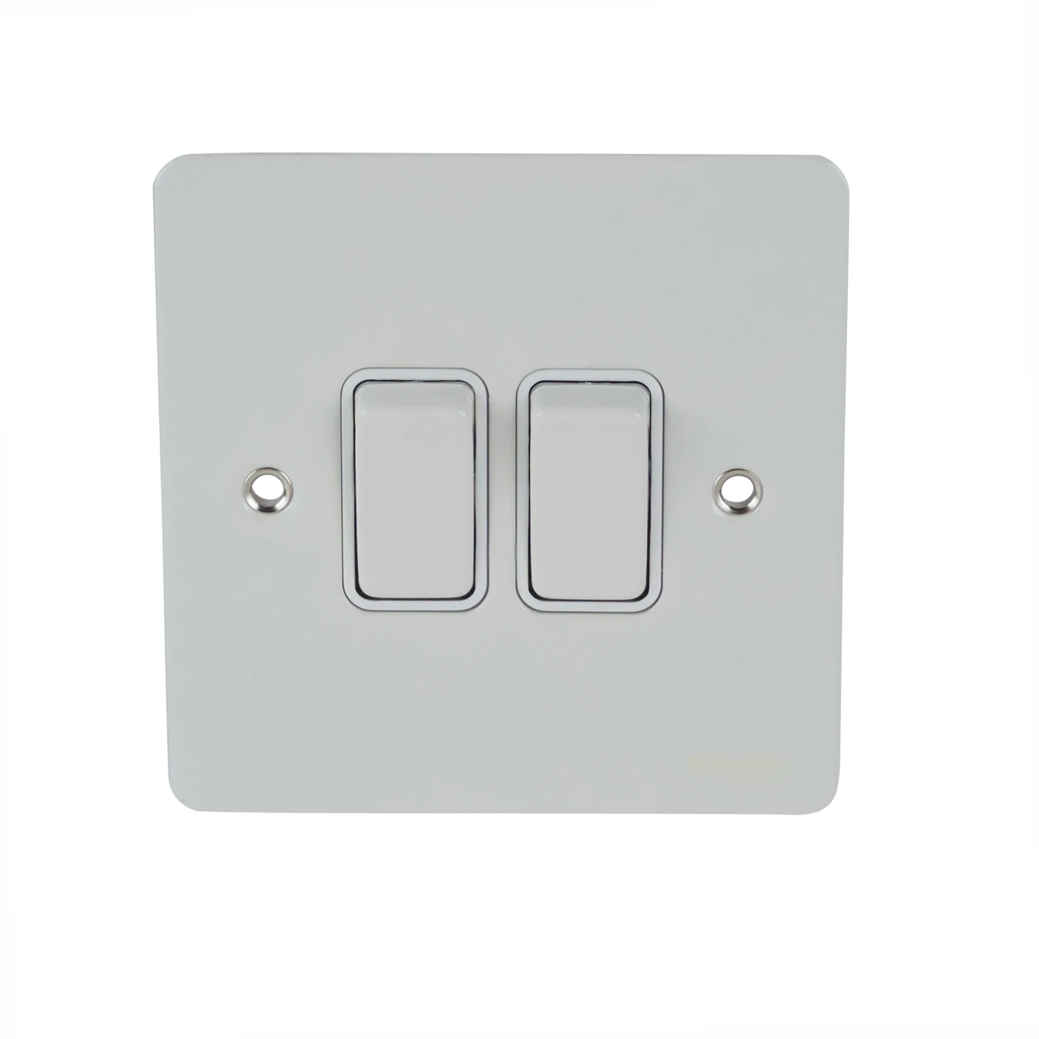 Schneider Ultimate Flat Plate 2Way Plate Switch 2 Gang White Metal