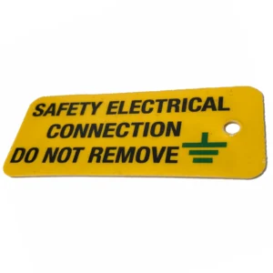 Label Warning Safety Elect S/A 80 x 35mm Black/Green Yellow PVC (Pack=5)