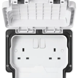 MK Weatherproof Socket 2 Gang 13A Switched IP66 White