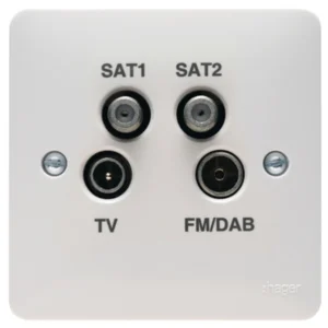 Hager Socket Quadplex TV   & FM/DAB &2X Satellite White