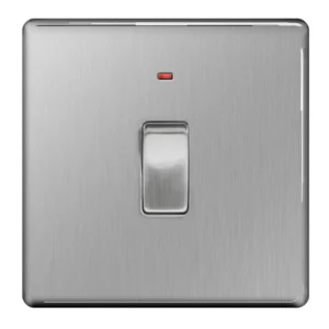 Brushed Steel Flatplate Screwless 20A With Power Indicator Double Pole Switch