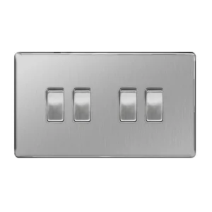 Plate Switch 4 Gang 2 Way 10A Stainless Steel Brushed