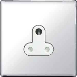 Polished Chrome Flatplate Screwless White Insert 5A Round Pin Unswitched Socket