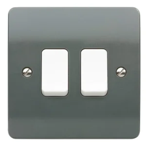Plate Switch 2 Gang 2 Way Single Pole White Rocker 10A Graphite