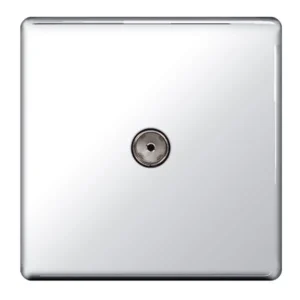 Polished Chrome Flatplate Screwless 1 Gang Co-Axial Socket