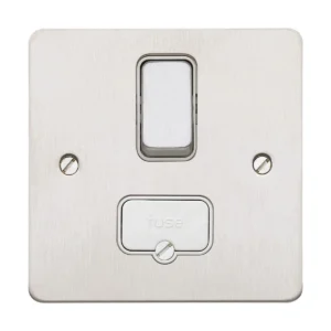 Connection Unit Double Pole Switched Fused Spur 13A Brushed Stainless Steel White Inserts