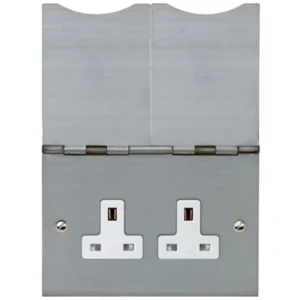 Socket 2 Gang Unswitched Floor Mounting 13A Brushed Stainless Steel