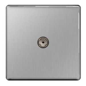 Brushed Steel Flatplate Screwless 1 Gang Co-Axial Socket