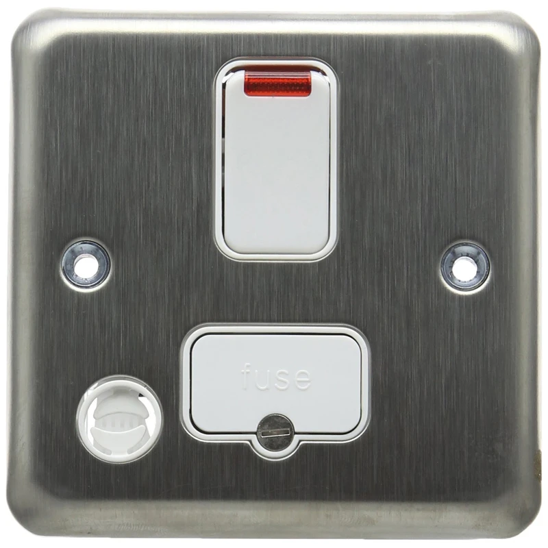 Connection Unit 13A Double Pole Switched Fused 13A Brushed Stainless Steel Flex+Neon