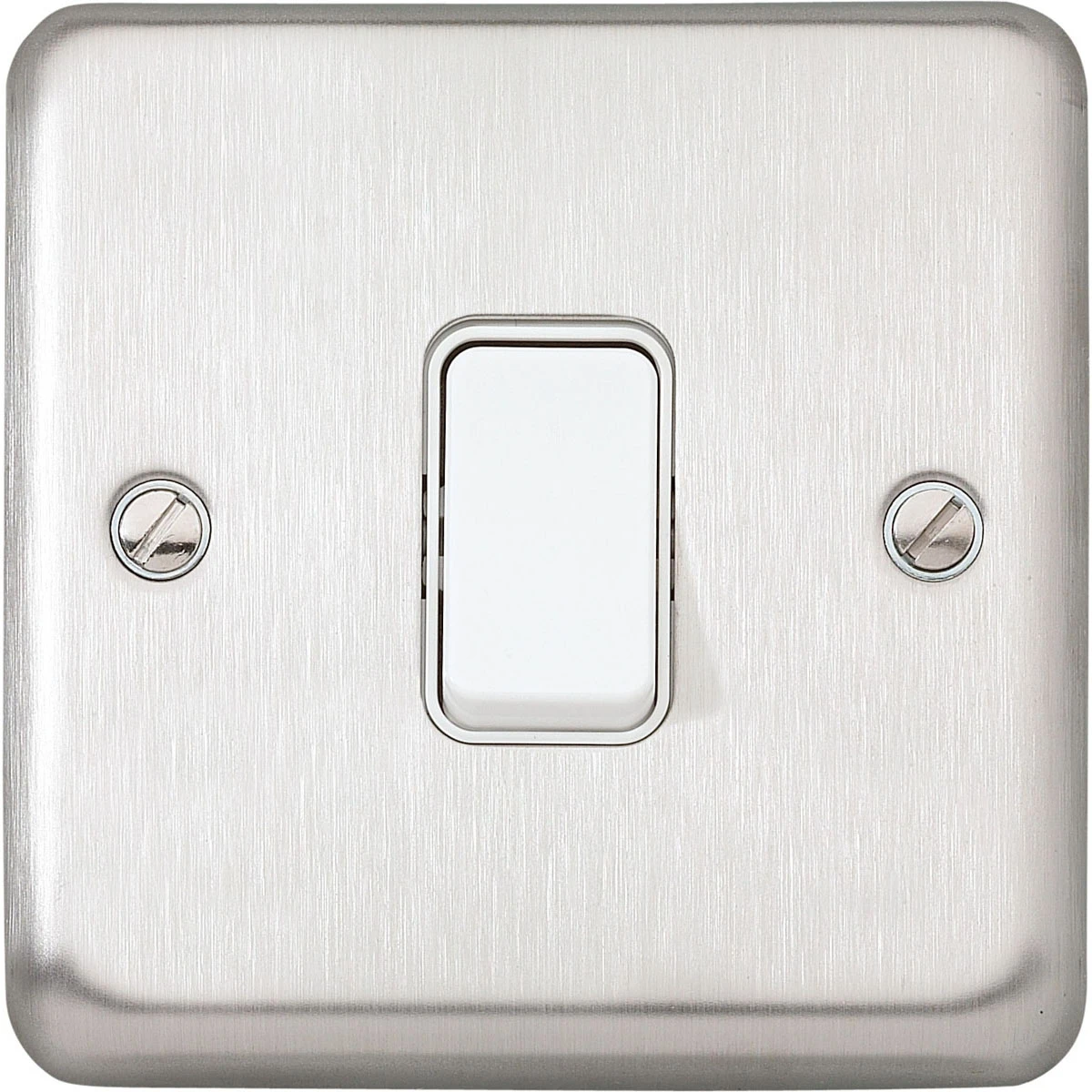 MK Plate Switch 1 Gang 2 Way Single Pole 10A Brushed Stainless Steel