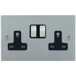 Socket 2 Gang Switched 13A 86 x 146mm Satin Chr/Satin Chrome Black Insert