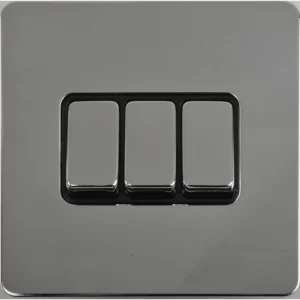 Ultimate Screwless Flat Plate 1-Pole 2-Way Plate Switch 3 Gang Chrome