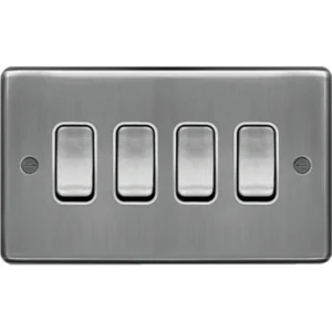10AX 4 Gang 2 Way Wall Switch Brushed Steel White Insert