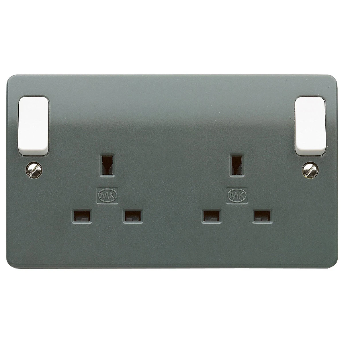 MK Logic Plus 13A Double Pole 2 Gang Switched Socket With White Outboard Rockers Graphite - Image 2
