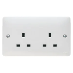 Socket 2 Gang Unswitched Dual Earth 13A White