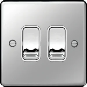 10AX 2 Gang 2 Way Wall Switch Polished Steel White Insert