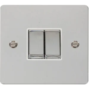 Plate Switch 2 Gang 2 Way 10A Polished Chrome White Insert