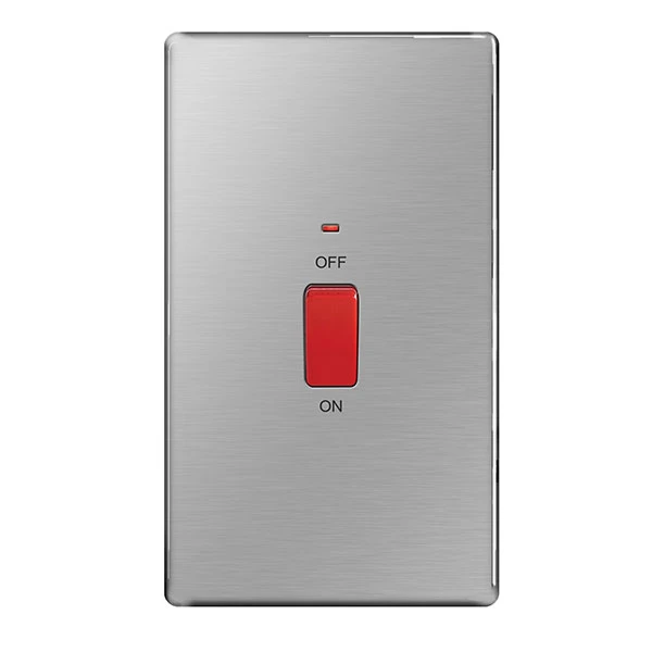 45A Brushed Steel Flatplate Screwless Double Plate With Power Indicator Double Pole Switch