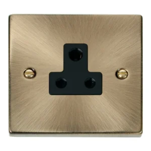 Socket 1 Gang Unswitched Round Pin 5A Antique Brass Black