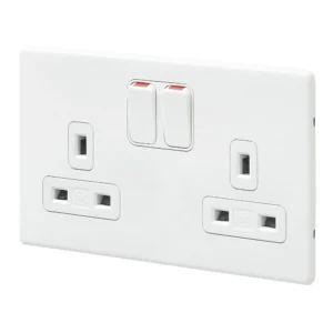 MK Socket 2 Gang Switched Double Pole White White Inserts