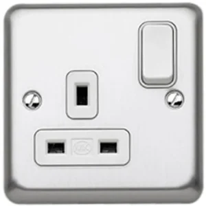MK Socket 1 Gang Switched Double Pole Flush 13A Brushed Chrome