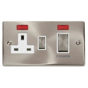 Switch DP 13A Switched Socket & Neons 45A Sat Chrome White Insert Victorian