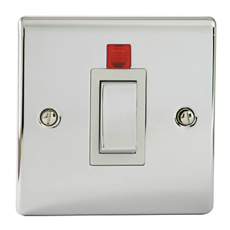 Designa 22S451L 1 Gang 45A Double Pole Switch Polished Chrome with White Insert and Neon - Image 2