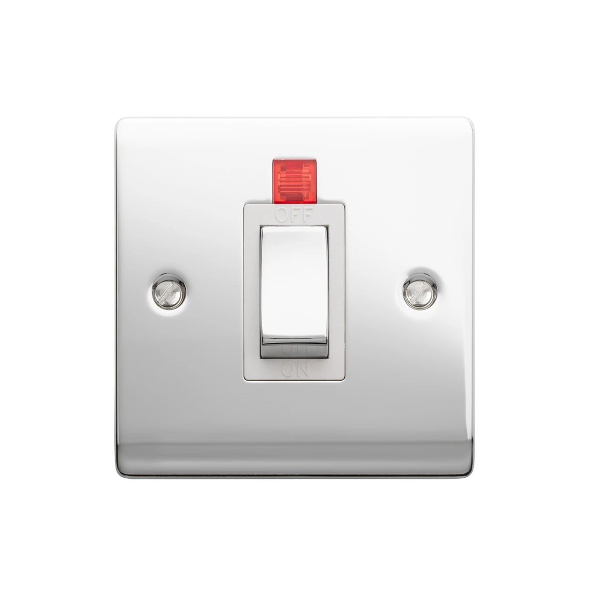 Designa 22S451L 1 Gang 45A Double Pole Switch Polished Chrome with White Insert and Neon - Image 3