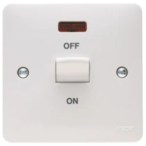 Control Switch 1 Gang DP LED Indicator 50A White Marked Hob
